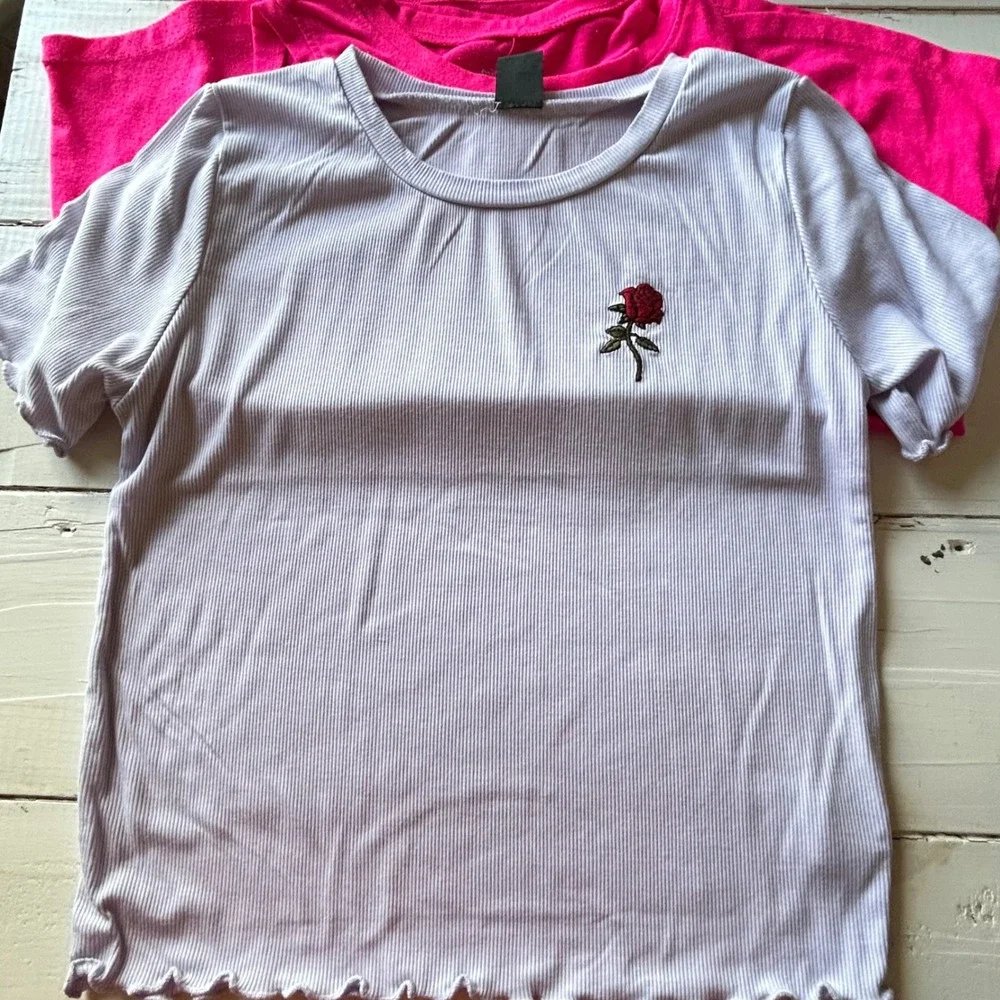 Girls Top Bundle Justice Jerzees Pink Purple Graphic Tee‎ Ribbed Rose Size 10-12